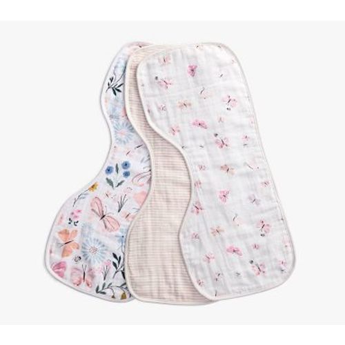 Wildflower Butterfly Organic Muslin Burpcloth Set Of 3 , Pink Multi