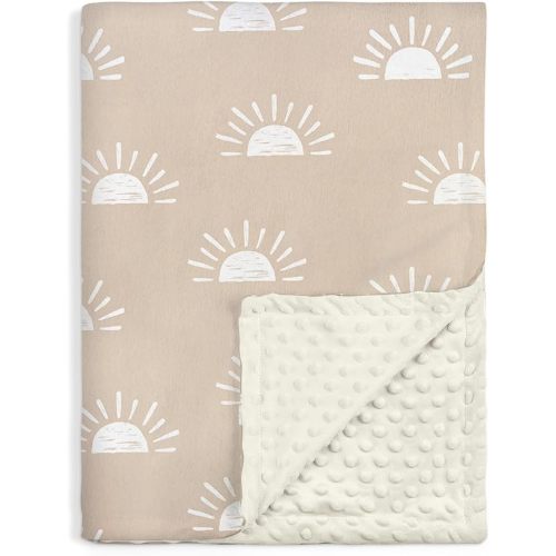 Sun Minky Baby Blanket 30 x 40 Inches for Boys Girls, Soft Plush Receiving Blanket with Dotted Back, Gift for Toddler Newborn Infant Christmas Birthday Baby Shower