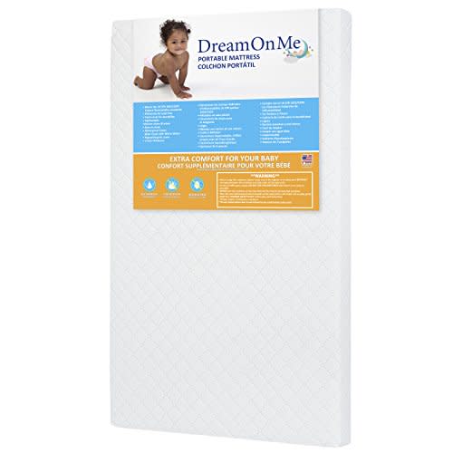 Dream On Me, Holly 3” Fiber Portable Crib Mattress I Waterproof I Green Guard  Gold Certified I 10 Years Manufacture Warranty I  Vinyl Cover I Made In The U.S.A I Mini Crib Mattress