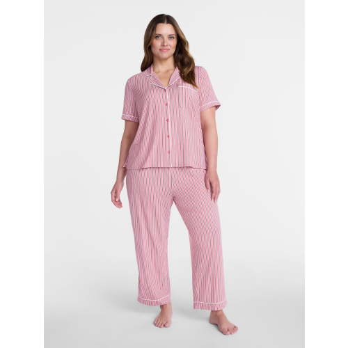 Joyspun Women's Dreamy Soft Collection Notch Collar Top and Capri Pants Pajama Set, 2-Piece, Sizes XS-3X