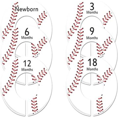 6 Baseball C196 Baby Boy Nursery Clothing Size Closet Dividers (1.25 Inch Rod)