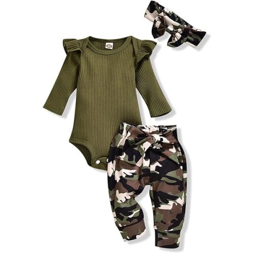 Aalizzwell Preemie Newborn Infant Baby Girls Clothes Ribbed Romper Bodysuit Pants Set Fall Winter Outfits