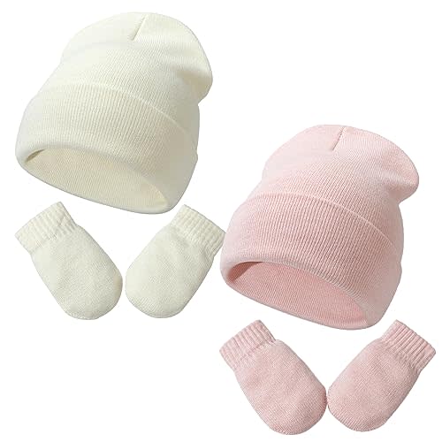 Baby Beanie Hat Gloves Set, Kids Winter Warm Knit Hat with glvoes,Toddler Soft Beanie for Little Boys Little Girls Children