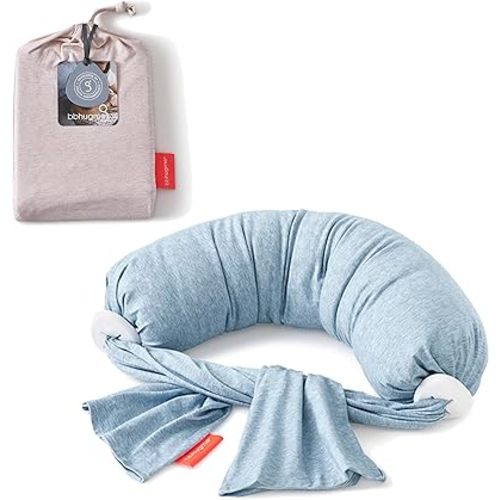 bbhugme Adjustable Nursing Pillow with Blue Melange Cover & Extra Pink Melange Cover - Breastfeeding and Baby Support