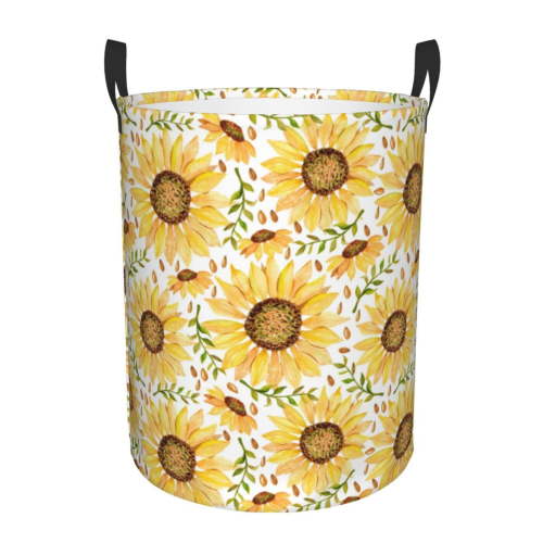 Large Laundry Basket with Handles - Watercolor With Sunflowers Baby Kids Dirty Clothes Laundry Hamper