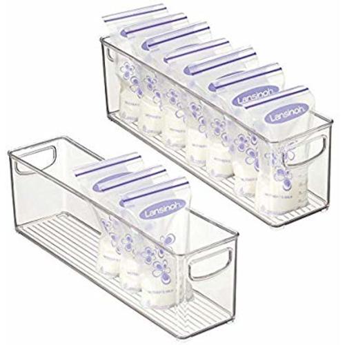 mDesign Storage Organizer Container Bin for Kids/Child Supplies in Kitchen, Pantry, Nursery, Bedroom, Playroom - Holds Breast Milk Pouches, Formula, Bottles, Baby Food - 16" Long, 2 Pack - Clear - 16 x 3.75 x 5
