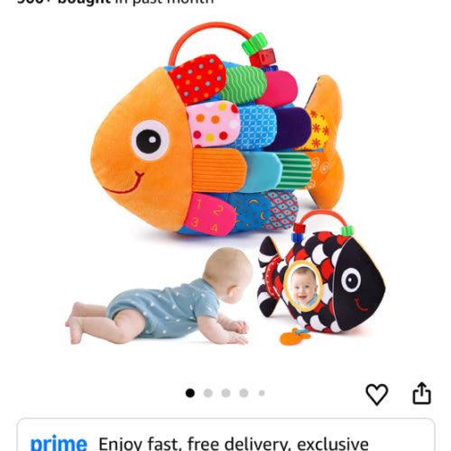 Baby Sensory Tummy Time Toys 0-6 Months Music Fish Toy for Newborn 3 4 5 6 Month Old Black and White High Contrast Infant Toys with Mirror Crinkle Rattle for 3-6 6-12 Months Baby Boy Girl Shower Gifts