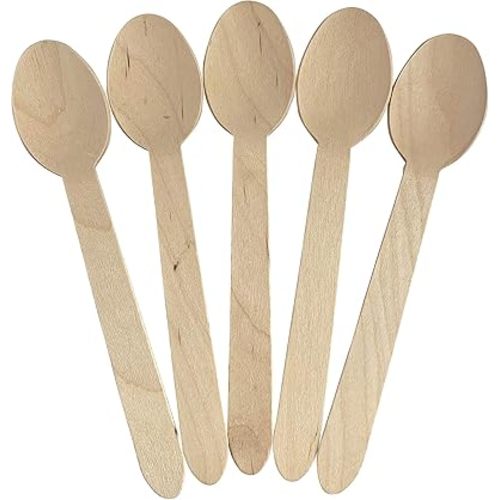 KingSeal Disposable Birch Wood Cutlery Spoons, Biodegradable and Earth Friendly, 6.25 Inch Length - 1 Pack of 100 pcs