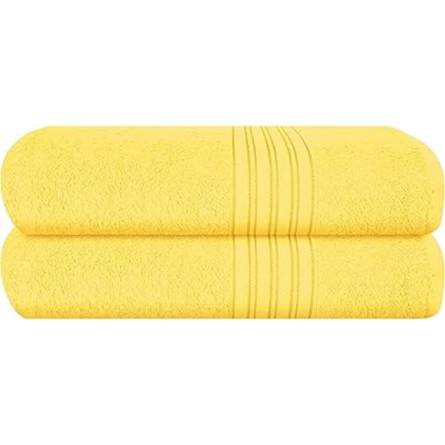 BOUTIQUO 100% Cotton 2 Pack Bath Towel Set 28x55, Eco-Friendly Large Bath Towels, Compact Quickdry Lightweight Soft & Highly Absorbent Bath Towel, Ideal for Everyday Gym Travel Camp Pool - Lime Yellow