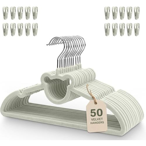 Kids Velvet Hangers 50 Pack with Clips – Non Slip Velvet Clothes Hangers for Toddlers, Kids & Youth – Space Saving Closet Organization