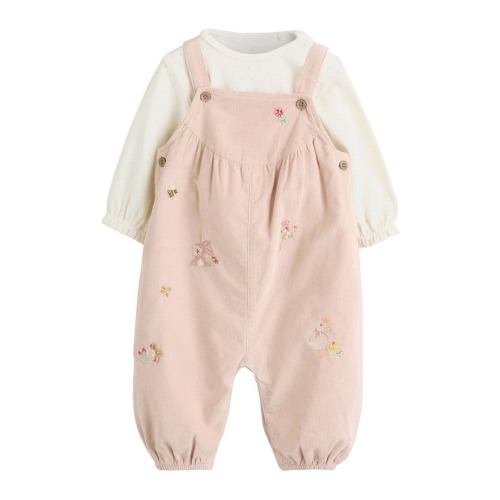 Kids' Long Sleeve Bodysuit & Embroidered Dungaree Romper Set, 3-6M