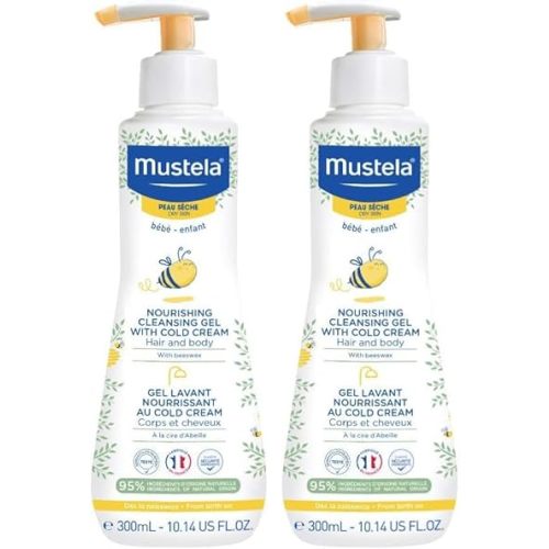 Mustela Baby Nourishing Cleansing Gel – Hair & Body Wash for Dry Skin - with Natural Avocado,Cold Cream & Beeswax - 10.14 fl. oz.,(Pack of 2)