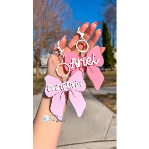 Personalized Bow Backpack Keychain | Custom Name Tag for Girls | Bogg Bag Charm | Gift for Kids | Backpack Accessory