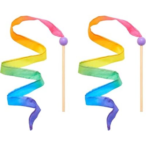 Sarah's Silks Mini Rainbow Streamer - Long Ribbon Wand for Kids, Pretend Play, Dance, Baton Stick Twirling, and Gymnastics Party Favors | 100% Silk and Wood Montessori and Waldorf Toys (2)