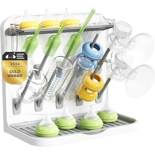 Lifewit Baby Bottle Drying Rack with 10 Hooks, Newborn Essentials Must Haves, Bottle Storage Organizer for Countertop, Cabinet, Rack Dryer Holder for Pacifiers, Pump Parts, Baby Stuff