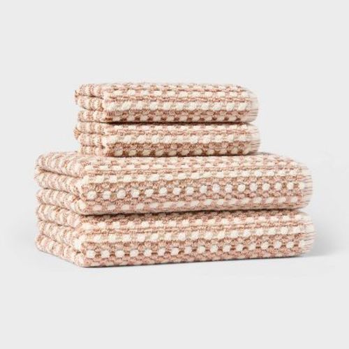 4pc Value Bathroom Towel Bundle Set (2 Bath + 2 Hand) Tan Pattern - Threshold™