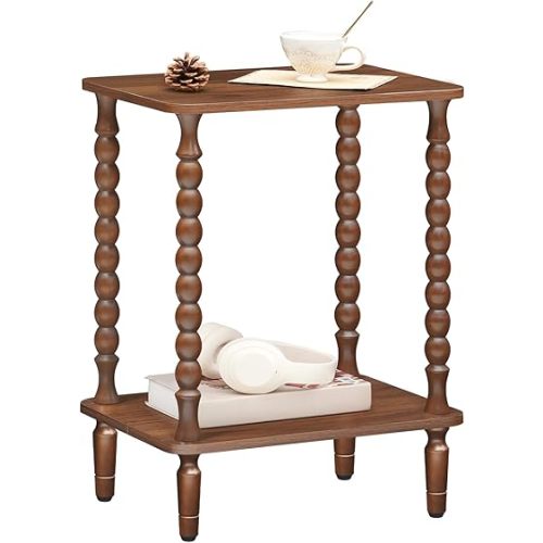 HOOBRO End Table, 2-Tier Small Side Table with Spindle Legs, Nightstand with Storage Shelves, Sofa Side Table, for Living Room, Bedroom, Small Space, Walnut WL189BZ01
