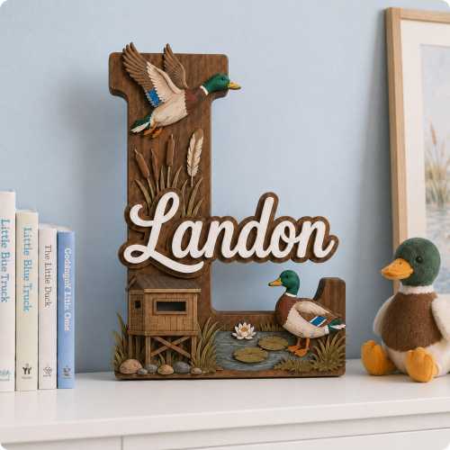 Personalized Duck Nursery Name Sign, Custom Wooden Letter Wall Decor, Mallard Hunting Theme, Rustic Baby Boy Room or Baby Shower Gift
