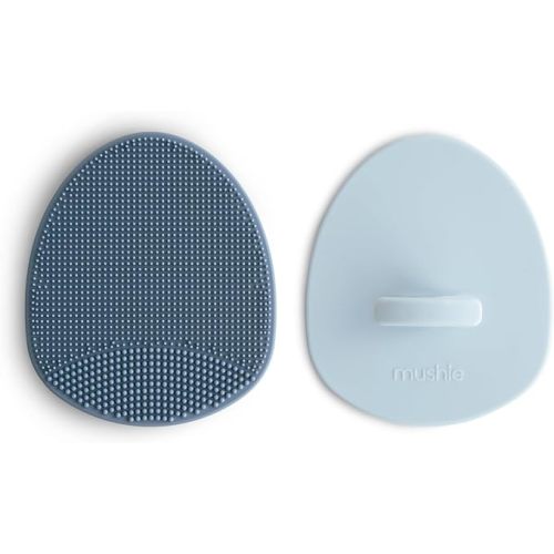 mushie Baby Bath Cradle Cap Brush | Soft Silicone Bristles for Dry Skin, Eczema, & Cradle Cap Treatment | 2-Pack (Tradewinds/Periwinkle)