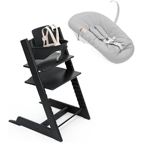 Stokke Tripp Trapp High Chair², Black (Includes Chair & Baby Set) with Newborn Set - Safe, Adjustable, Ergonomic Design