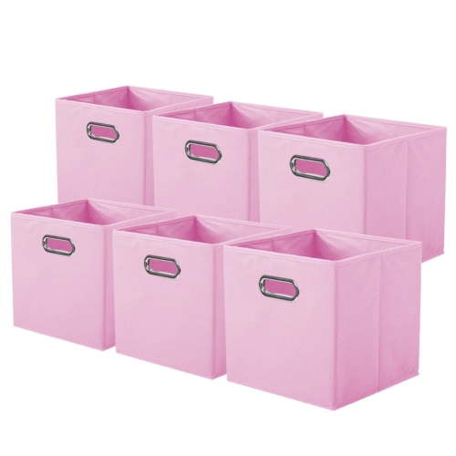 PinkSheep Collapsible Fabric Cube Storage Bins, 11" Storage Cubes Basket Organizer Bins with Handles for Closet, Pink, 6 Pack
