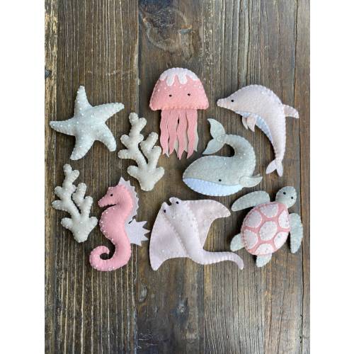 Under The Sea Garland, Wool Felt, Baby Girl Bunting, Ocean Nursery Decor, Baby Shower, Ocean Animal Nursery, Sea Life Nursery, Felt Banner