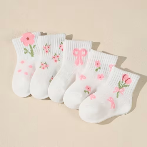5 pairs baby girl socks soft everyday toddler socks floral - Temu