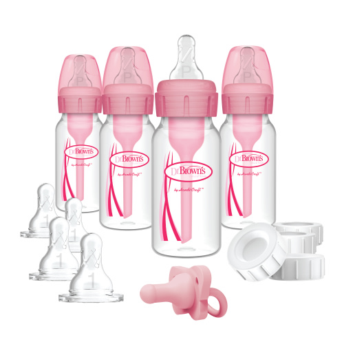 Dr. Brown's Natural Flow Anti-Colic Options+ Narrow Breast to Bottle Feeding Set, Pink, 4 Pack