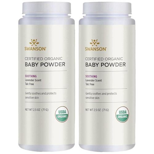 Swanson Certified Organic Baby Powder Talc-Free Lavender Scent 2.5 Ounce (71 g) Pwdr (2 Pack)
