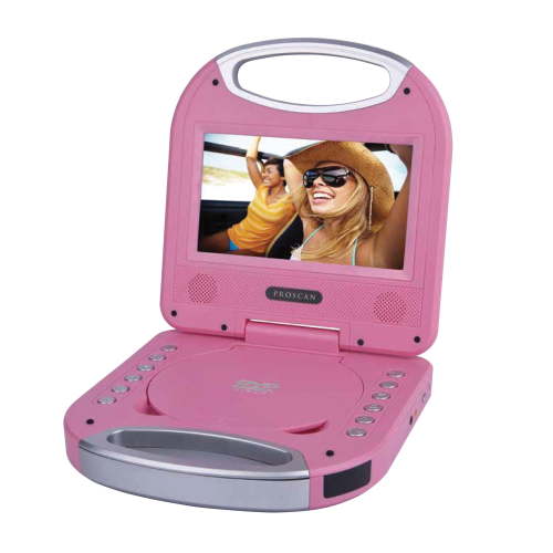 Proscan 7-In. Portable DVD Player with Earphones, Remote, and Integrated Handle, Pink, PDVD7049, PDVD7049-PINK
