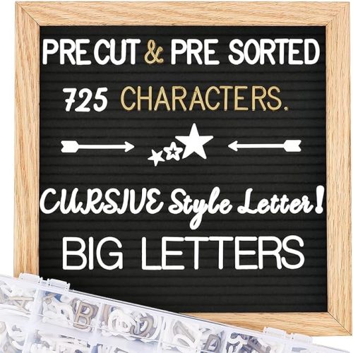 Changeable Felt Letter Board with Letters, Pre Cut & Sorted 725 Letters, First Day of School Board, Baby Announcement Sign, 10x10 Inch Message Board, Pregnancy Announcement Classroom Decor Sign Board