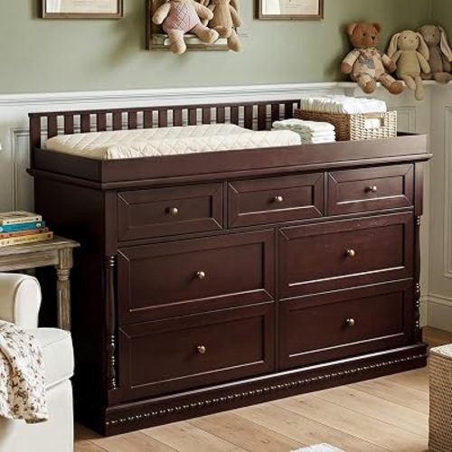Walnut Finish 7-Drawer Baby Dresser with Removable Changing Top