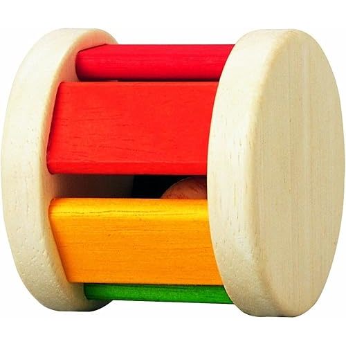 PlanToys® Wooden Roller Rattle Toy for Babies | Montessori Baby Sensory Toy with Gentle Sound | Eco-Friendly Crawling & Motor Skill Toys for Infants