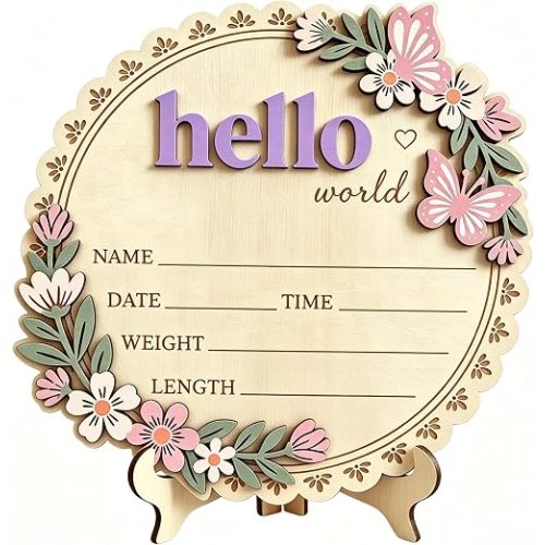 Baby Announcement Sign 5.9 Inch Hello World newborn sign Boy or Girl Sign