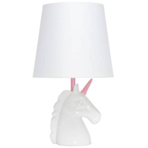 Simple Designs 15.5" Unicorn Lamp, White & Pink Glitter, w/ LED Bu