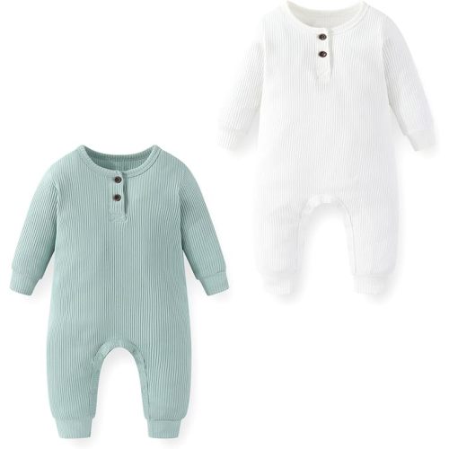 Unisex Baby Long Sleeve Romper 2-Pack Soft Cotton Infant One-Piece Jumpsuits for Boys Girls 0-24 Months