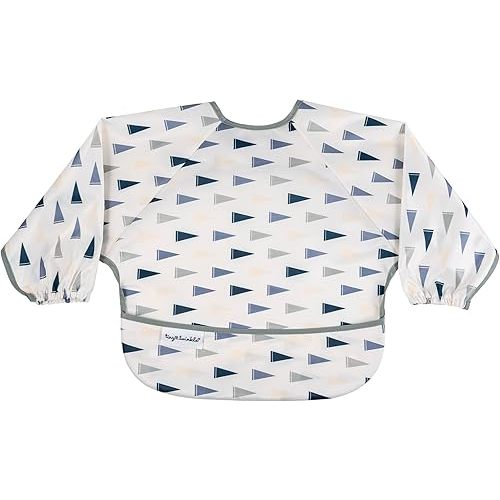 Tiny Twinkle Long Sleeve Bib for Babies & Toddlers | Waterproof Smock Bib for Eating | Machine Washable & Mess-Proof Feeding Essentials | Newborn Shower Gift (Varsity Flags, Small 6-24 Months)