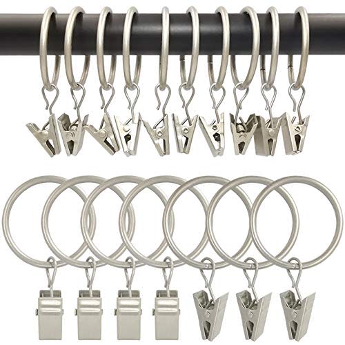 AMZSEVEN 100 Pack Curtain Rings with Clips, Drapery Clip with Rings, Drapes Rings 1.26 in Interior Diameter, Fits up to 1 in Curtain Rod, Matte Silver