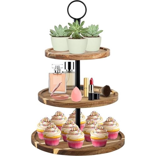 Perco Cupcake Stand, 3 Tier Wooden Tiered Display Stand for 20 Cupcakes – Wood Dessert Table Display Set, Tiered Serving Tray for Weddings, Birthdays, Baby Showers & Events