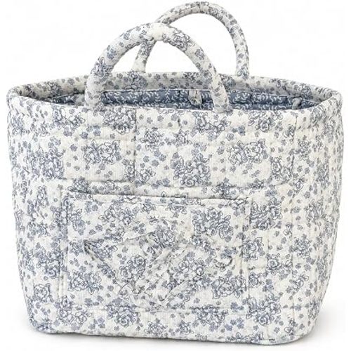 Women's Large Capacity Quilted Car Storage Basket Tote Bag(C)