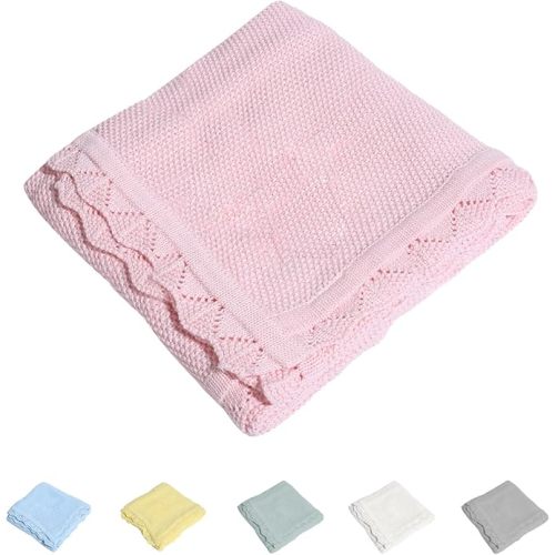 100% Cotton Baby Blanket Knit Soft Warm Lace Toddler Newborn Nursery Blanket,30 x 40 Inches, Light Pink | Soft, Warm, Newborn, Toddler, Nursery Blanket, Lace