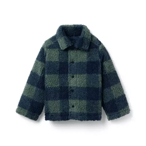 Boy Dark Sage Plaid The Plaid Sherpa Jacket by Janie and Jack