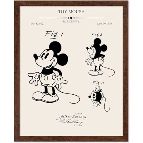 Poster Master Mickey Blueprint Poster - Mouse Toy Action Figure Patent Print - Mouse Art - Action Figure Design Art - Technical Drawing Art - Office or Kid's Room Wall Decor, 8x10 Brown Framed