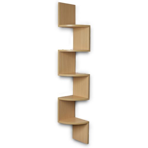 Danya B. Large Rustic Decorative 5-Tier Corner Floating Wall Mount Display Shelving Unit (Beech)