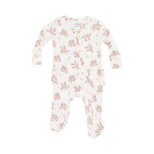 2 Way Zipper Ruffle Back Footie - Vintage Rosebuds – Angel Dear