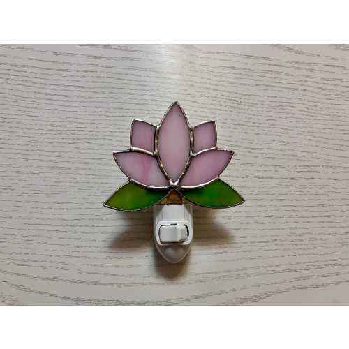 Pink Lotus Night Light, Stained Glass Flower, Bedroom Lighting