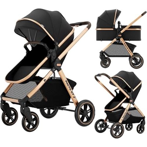DrBash 2-in-1 Baby Stroller, Convertible Reversible Seat, Compact Fold, All-Terrain Wheels, Large Canopy, Newborn to Toddler Portable Baby Stroller with Storage Basket & Accessories (ROSE GOLD)