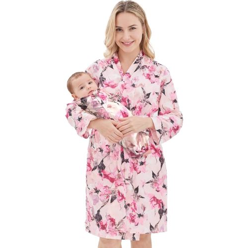 V.&GRIN Mommy and Me Robe and Swaddle Set, Maternity Robe and Matching Baby Blanket | Hospital Outfits Labor Delivery