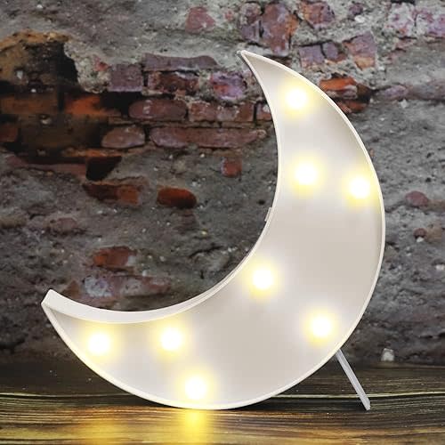 Vicila LED Moon Shaped Marquee Signs, Light Up Night Lights Battery Operated Crescent Moon Lamp for Bedroom, Christmas, Birthday Party Decor - White