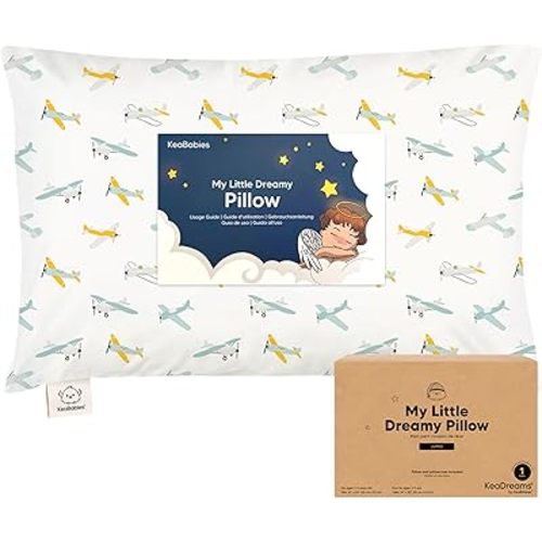 KeaBabies Toddler Pillow with Pillowcase, Jumbo 14X20 - Soft Organic Cotton Toddler Pillows for Sleeping - Machine Washable - Perfect for Travel, Toddler Bed Set (Plane)